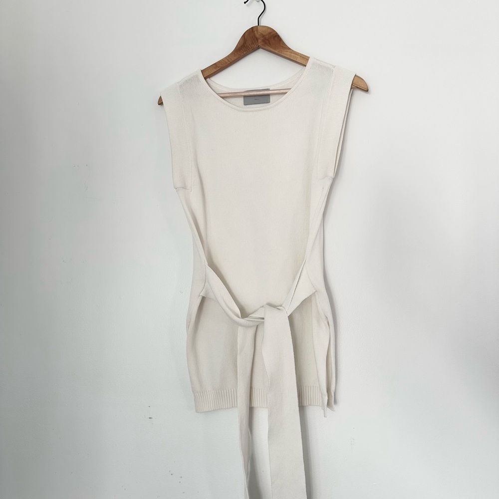 Modern Citizen 100% Organic Cotton Belted Knit Sweater Vest - Cream S